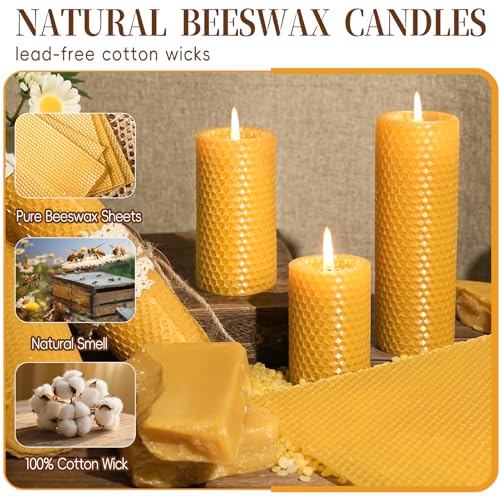 Natural Beeswax Hand-Rolled Pillar Candles - Honeycomb Design