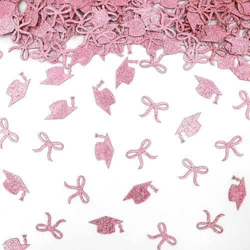 Pink Graduation Confetti for Class of 2026 - 200PC Bow & Cap Scatter