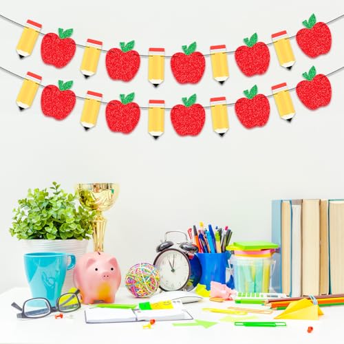 Back to School Garland Set - 2 Pack Apple Pencil & Apple Banners