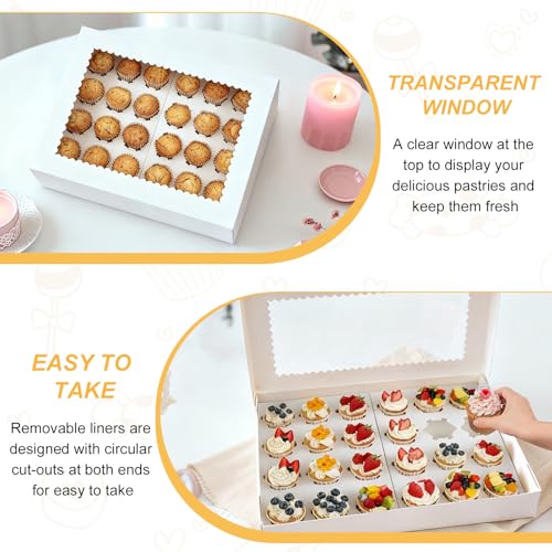 2 Pack White Mini Cupcake Boxes - 24 Count Holder with Window & Inserts