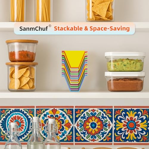 Microwave Safe Taco Holder Set of 6 with Sauce Cups - Colorful & Stackable