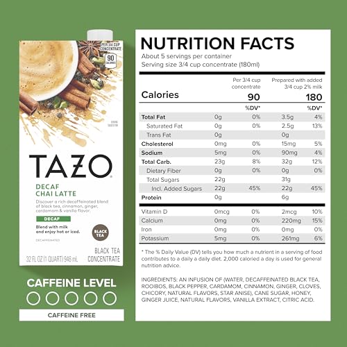 TAZO Decaf Chai Latte Black Tea Concentrate, 32 oz Carton