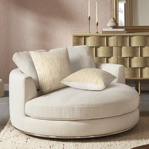AELS 20x20 Beige Chenille Striped Throw Pillow Covers, Set of 2, Boho Style