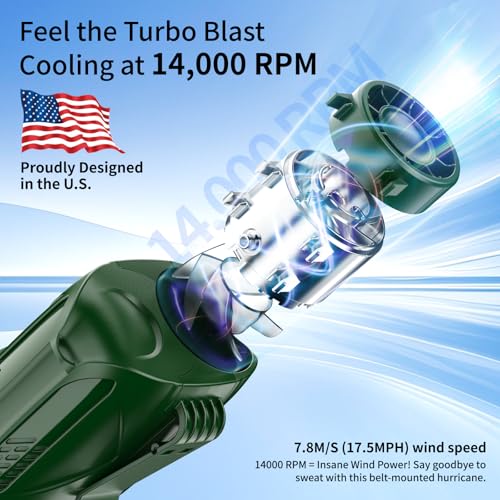 GEHEN Green Portable Waist Fan - Rechargeable 31H Clip-On & Neck Fan