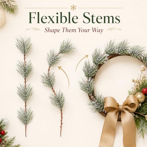 RAINFLOW Snowy Faux Pine Needle Picks - 10PCS Christmas Decor