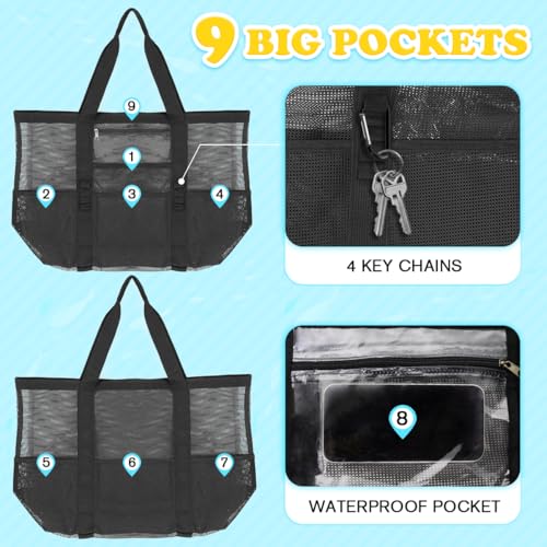 Showvigor Large Mesh Beach Bag - Durable Tote with Zipper Pocket