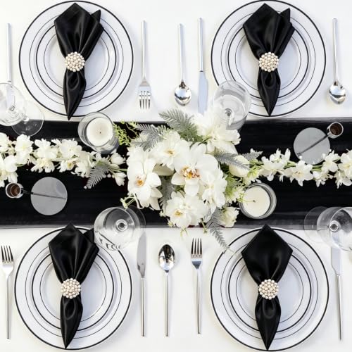 Black Satin Napkins 17x17 Inch Set of 40 - Elegant Table Decor