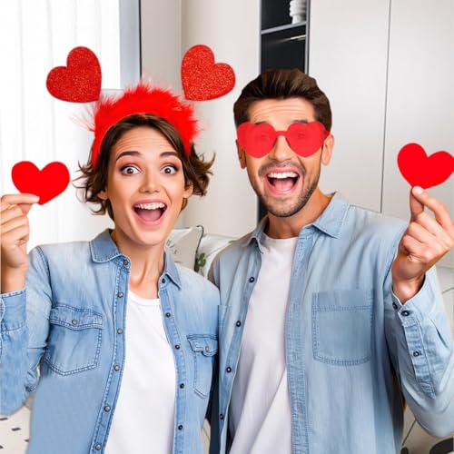Red Heart Headband and Glasses Set for Wedding and Party Decor