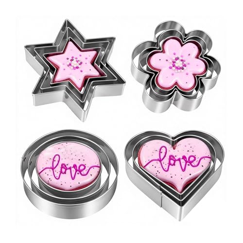 12-Piece Stainless Steel Cookie Cutters Set - Heart, Star, Flower, Round