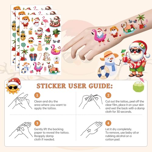 INCOK Summer Christmas Temporary Tattoos 200+ Designs Party Favors