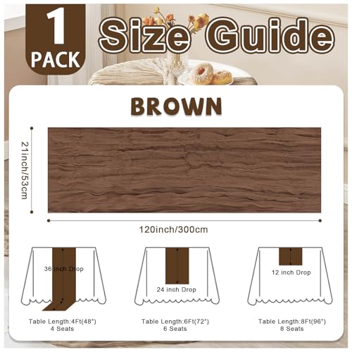 Brown Cheesecloth Table Runner 21x120 Inch - 10ft Reusable Polyester for Weddings & Events