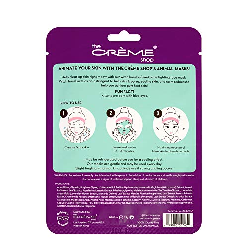 The Crème Shop Animal Sheet Mask Pack - Kitten Collagen & Vitamin C (3 Pack)
