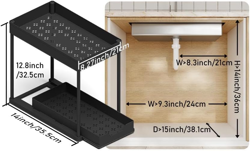 Under Sink Organizers by [Brand Name] - 2-Tier Sliding Cabinet Basket with Hooks | Multi-Purpose Storage for Bathroom & Kitchen
