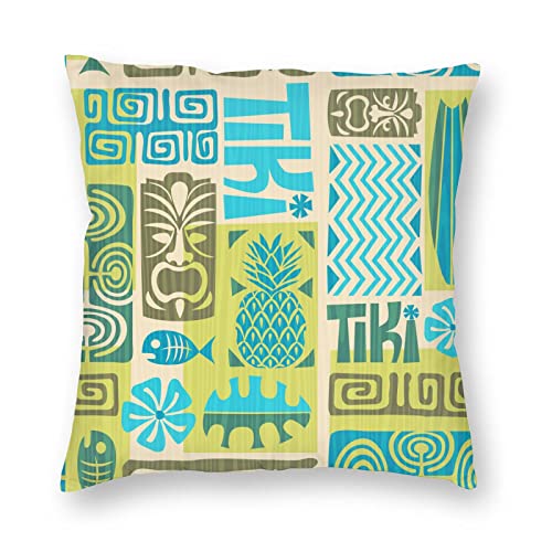 Tiki Decorative Throw Pillow Cover - 18x18 Soft Plush Cushion Case