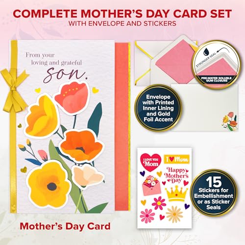 Gold Foil Mother's Day Card from Son - 5x7in Floral Design