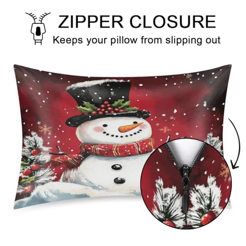 Christmas Satin Pillowcase Queen Size Red Snowman Silk Pillow Cover with Zipper