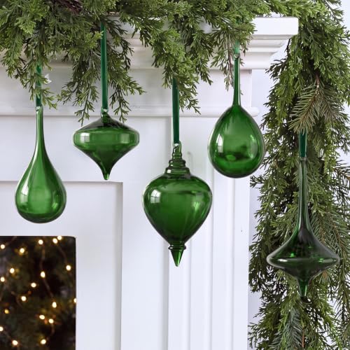 Seenelling Green Christmas Glass Finial Ornaments Set - Holiday Tree Decor