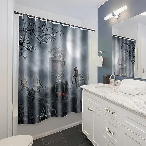 APROPHIC Halloween Shower Curtain Black2 - Ghost Skeleton Design, 72x72 inches, Waterproof Fabric with Hooks