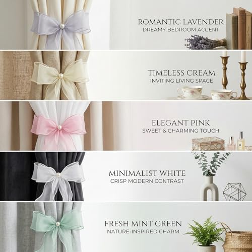 TAMHOO Creamy Ivory Lace Bow Curtain Tiebacks - 6 Pack, Pin-On Floral Ties