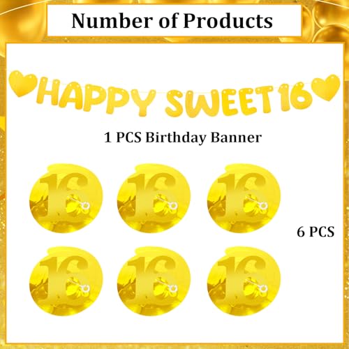 Happy Sweet 16 Birthday Banner & 6 Hanging Swirls Set