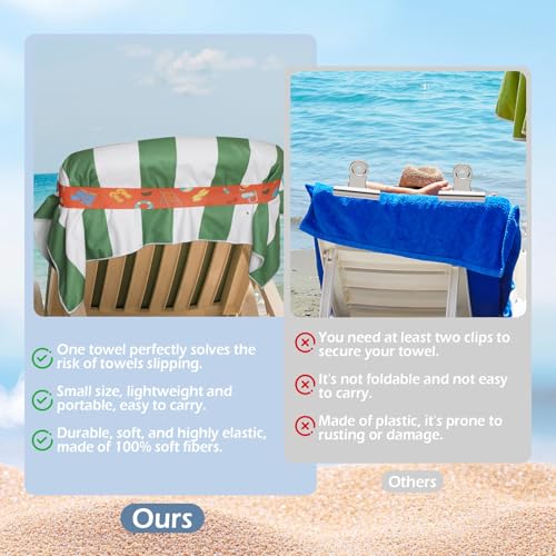 WD&CD 6 Pack Colorful Towel Bands for Beach Chairs - Sandproof & Wind-Resistant