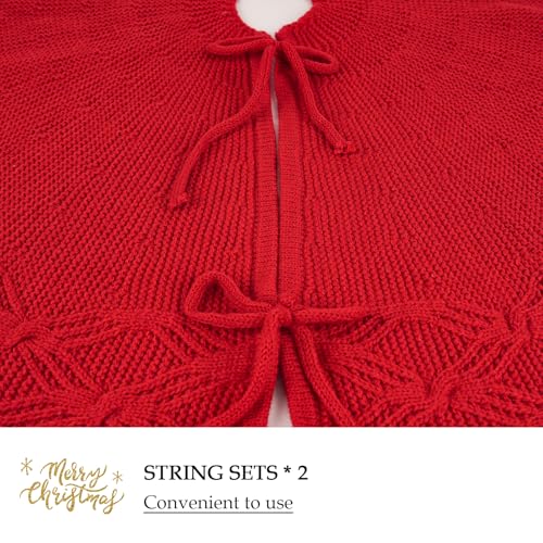 Red Knitted Christmas Tree Skirt 24 Inches - Rustic Holiday Decor