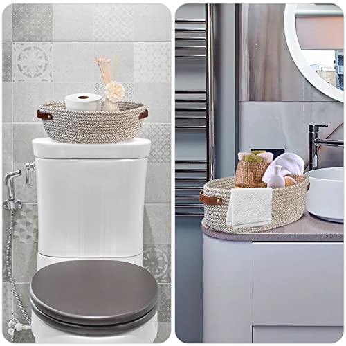 AmapleL Woven Cotton Rope Bathroom Storage Basket with Handles for Toilet Tank, Organizer Bin for Toilet Paper & Accessories