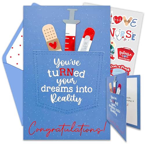 Red Foiled Nurse Graduation Card 5x8in with Envelope & Stickers