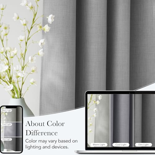 NICETOWN Light Grey Faux Linen Blackout Curtains - 63 Inch, 2 Panels