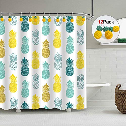 CHICTIE Pineapple Shower Curtain Hooks - Decorative Stainless Steel Set of 12