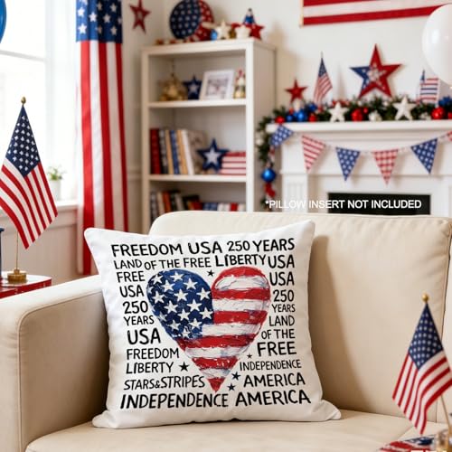 Bogatstvo Patriotic US 250th Anniversary Throw Pillow Cover 18x18 Inches