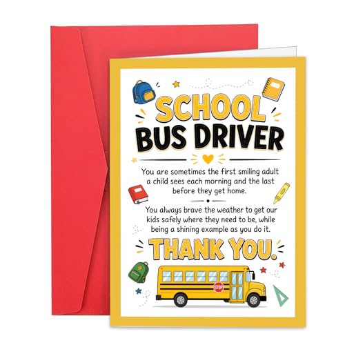 School Bus Driver Appreciation Card with Envelope - Thank You Gift