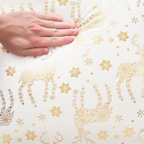 Topfinel Christmas Pillow Covers 16x16 (Set of 2) - Cream Velvet with Snowflakes & Reindeer