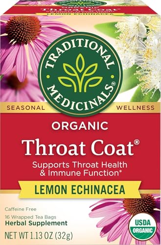 Traditional Medicinals Organic Throat Coat Lemon Echinacea Tea, 16 Count