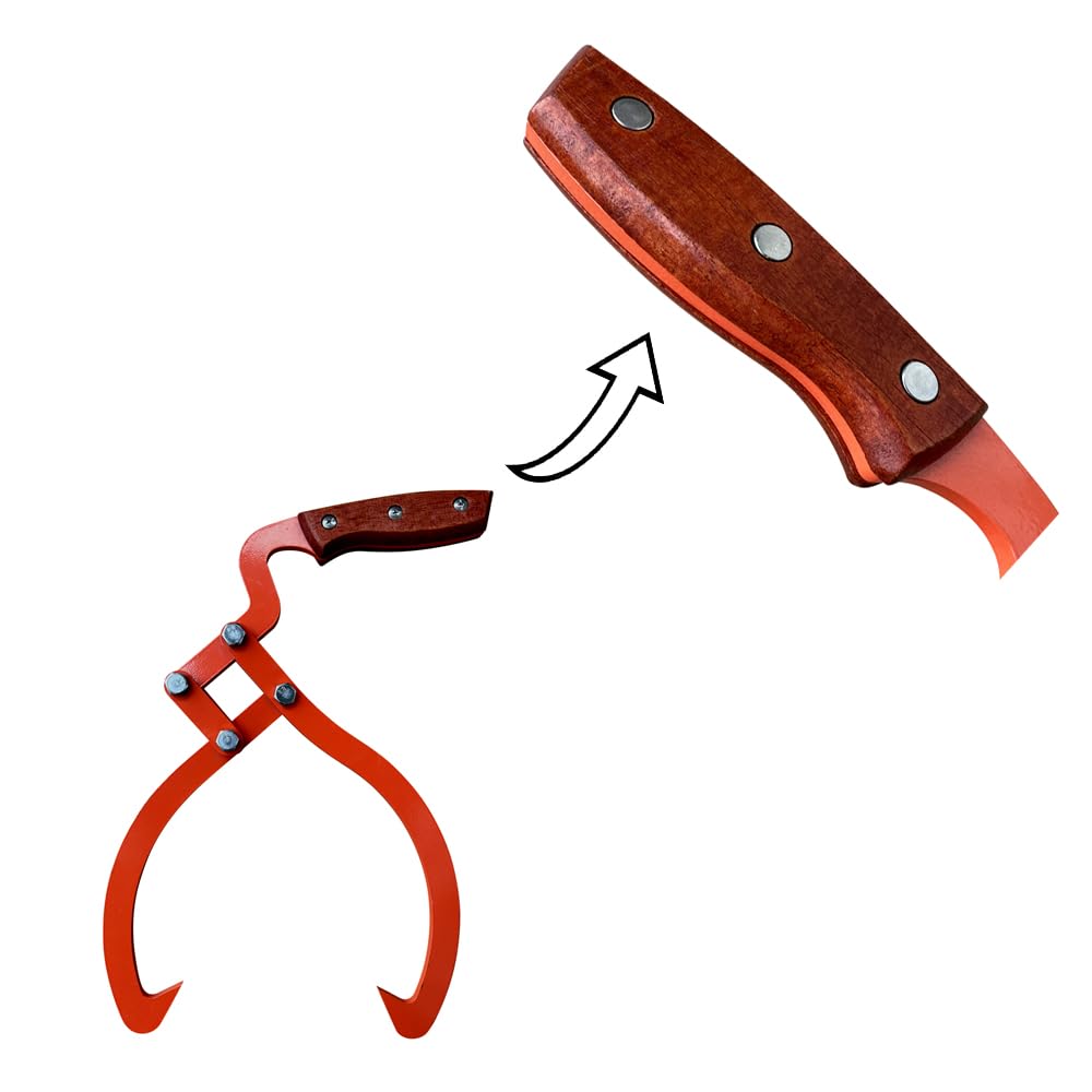 Wood Handle 2 Claw Skidding Tongs Non-Slip Grip, Log Lifting, Handling, Dragging & Carrying Tool (12 in)
