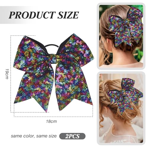 TUUXI 7 Inch Large Glitter Cheering Bows Black Sequin Hair Ties 2Pcs