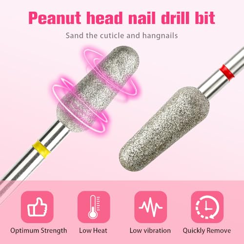 Cuticle Clean Nail Drill Bits 3/32 Inch 2Pcs Safety Peanut Shape