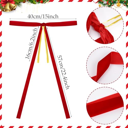 6 Red Velvet Christmas Bows for Holiday Decorations - 22.4x15"