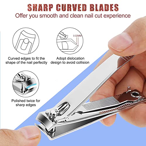 Tranchou Stainless Steel Nail Clipper Set with Built-in File, Large and Small
