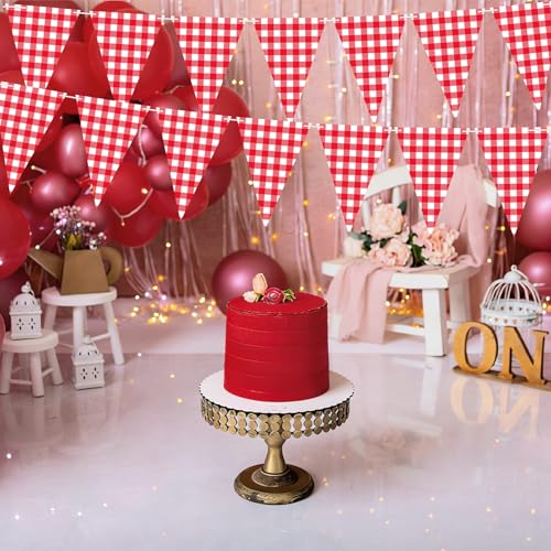 Red and White Checkered Pennant Banner Garland for Parties