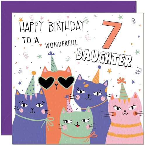 Cute Cat Birthday Card for 7-Year-Old Daughter - Eco-Friendly