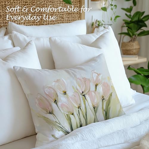 Vintage Pastel Tulip Floral Lumbar Pillow Cover 12x20, Soft Flannel