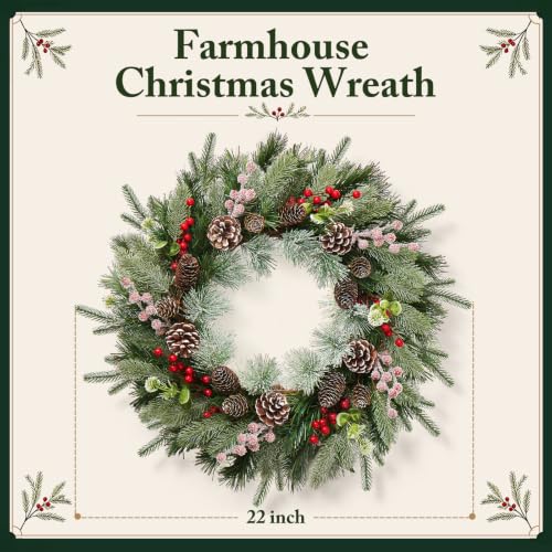 Christmas Wreath for Front Door - Pine Artificial Holiday Door Decor - Variation of Christmas Wreath
