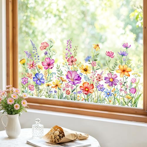 Colorful Wildflower Window Clings - Double-Sided Floral Decals