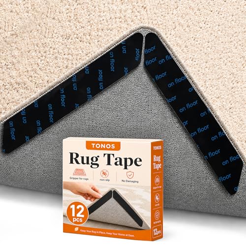 TONOS Non-Slip Carpet Tape - 12 PCS Rug Grippers for Hardwood Floors