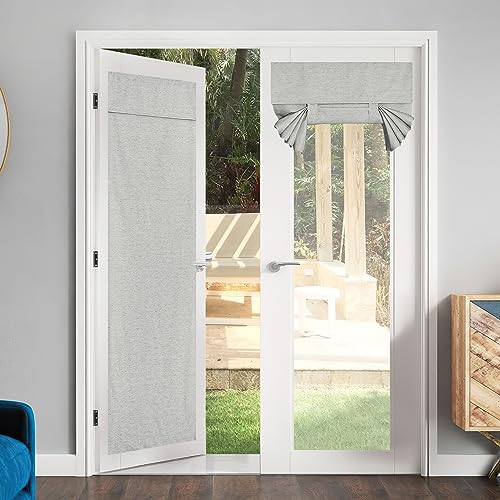 NICETOWN 100% Blackout Linen Door Curtain - Energy Saving, Light Grey, 36x80 in