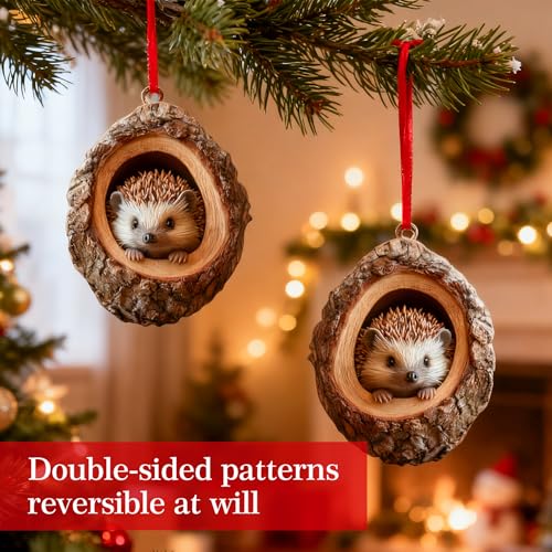Forest Animal Christmas Ornaments Hedgehog Resin Hanging Decor - Funny Holiday Tree Decor