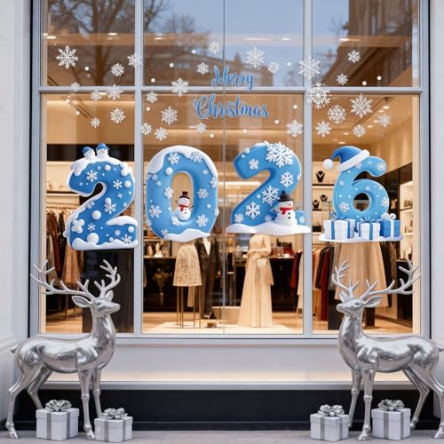 2026 Style1 Christmas Window Decals Snowman Snowflakes Holiday Stickers for New Year Shop Display