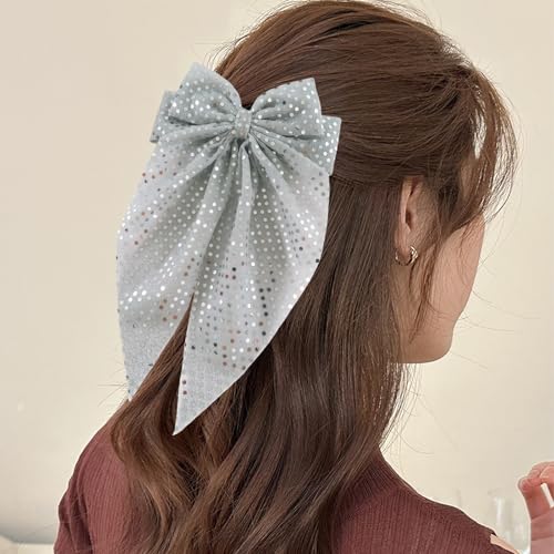 ZEYER Glitter Bow Claw Clip Silvery Hair Accessory for Women and Girls