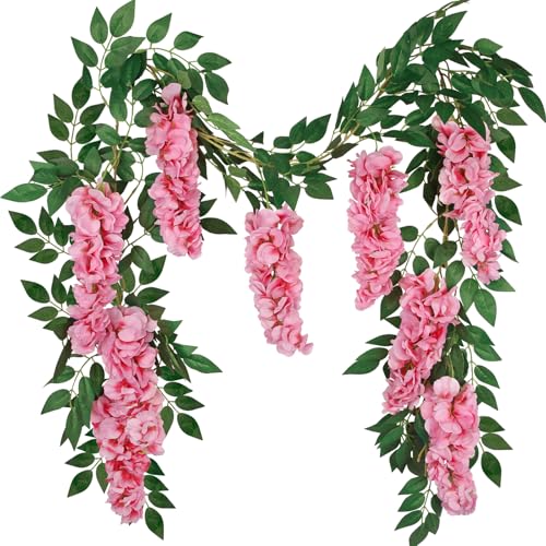 CISDUEO Pink Wisteria Hanging Flower Vines - 6.56 Ft Artificial Garland for Weddings & Home Decor